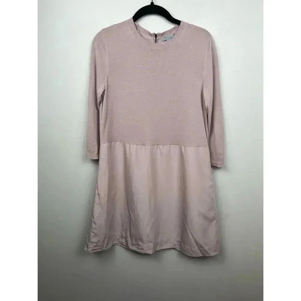 COS Pink Mixed Material Long Sleeve Flare Dress - size XS